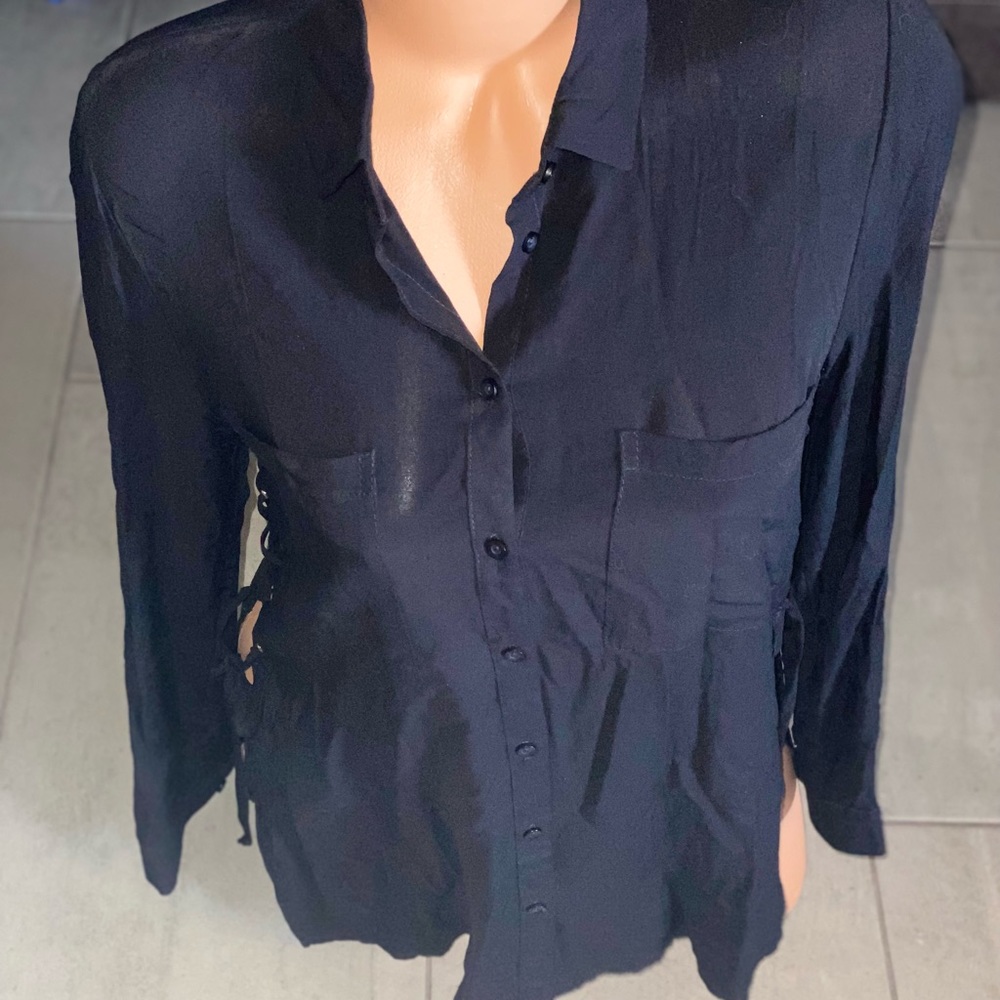 NEW Black side lace up and button down shirt